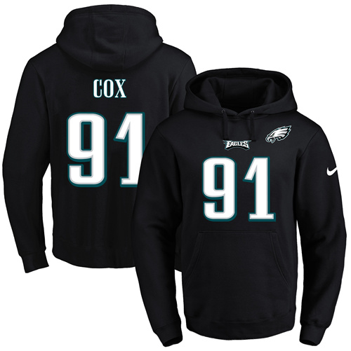 Nike Eagles #91 Fletcher Cox Black Name & Number Pullover NFL Hoodie - Click Image to Close